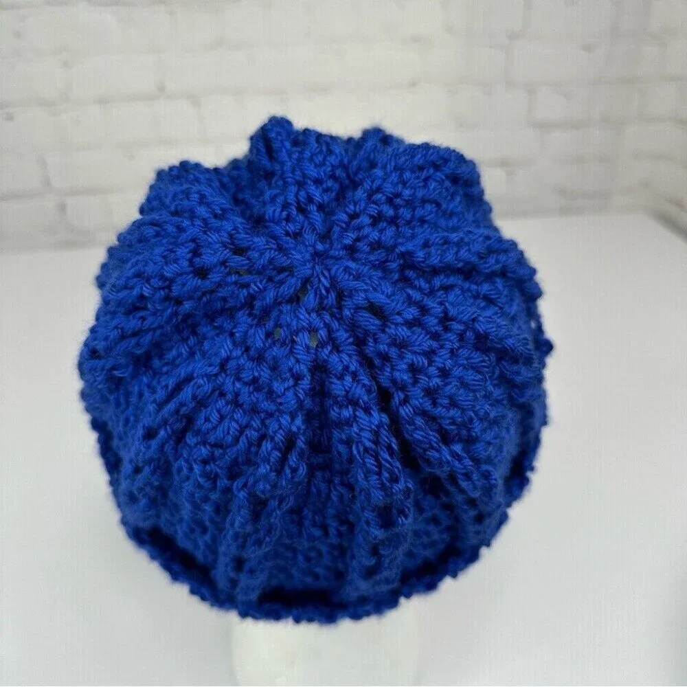 Handmade Unisex‎ New Royal Blue Streetwear Winter Knit Beanie - Adult S/M - Picture 5 of 9